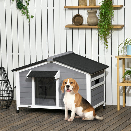 Wooden Dog House, Dog House with Openable Asphalt Roof and Removable Bottom, Outdoor Pet House for Small, Medium Dogs, Outside, Gray, 109 x 79 x 72 cm