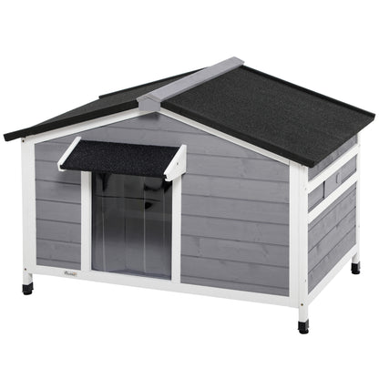 Wooden Dog House, Dog House with Openable Asphalt Roof and Removable Bottom, Outdoor Pet House for Small, Medium Dogs, Outside, Gray, 109 x 79 x 72 cm