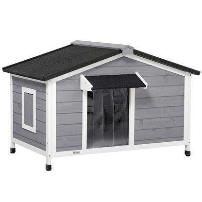 Wooden Dog House, Dog House with Openable Asphalt Roof and Removable Bottom, Outdoor Pet House for Small, Medium Dogs, Outside, Gray, 109 x 79 x 72 cm