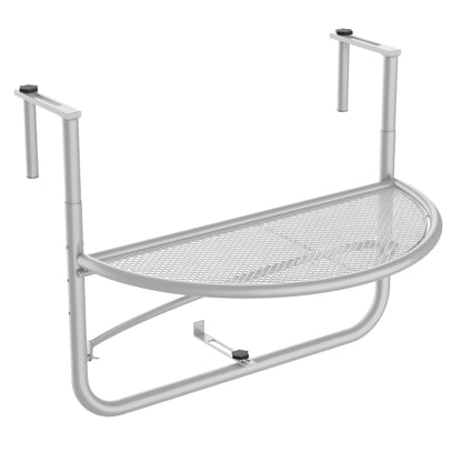 Balcony Hanging Table Hanging Table Garden Table Height Adjustable Half-Round Ø30 cm Terrace Metal White L60 x W45 x H50 cm