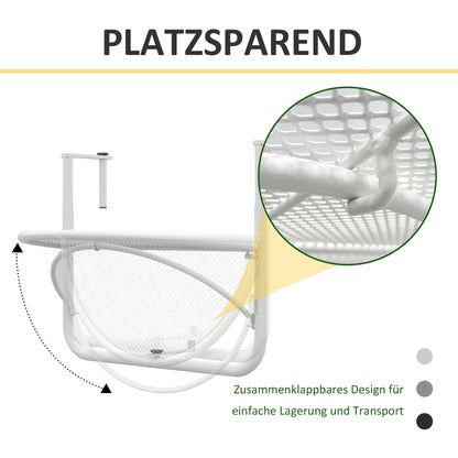 Balcony Hanging Table Hanging Table Garden Table Height Adjustable Half-Round Ø30 cm Terrace Metal White L60 x W45 x H50 cm