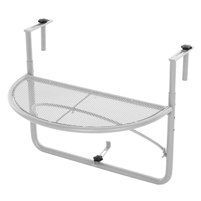 Balcony Hanging Table Hanging Table Garden Table Height Adjustable Half-Round Ø30 cm Terrace Metal White L60 x W45 x H50 cm