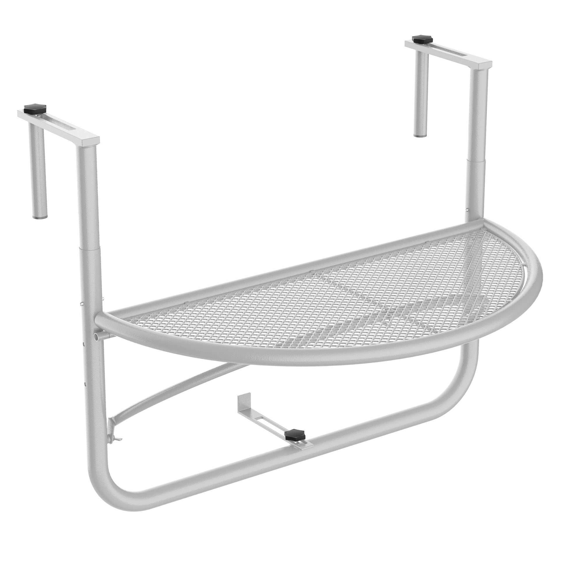 Balcony Hanging Table Hanging Table Garden Table Height Adjustable Half-Round Ø30 cm Terrace Metal White L60 x W45 x H50 cm