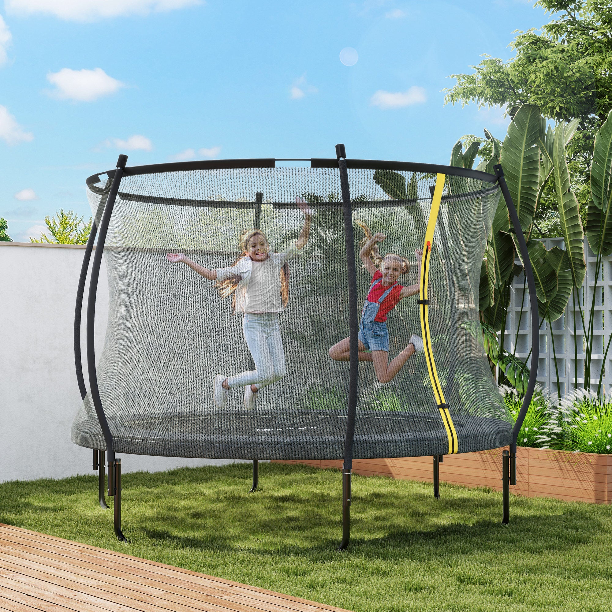 SPORTNOW Garden Trampoline, Ø 305 cm, Outdoor Trampoline, with Safety Net, U-shaped Legs, 54 High Tension Springs, black