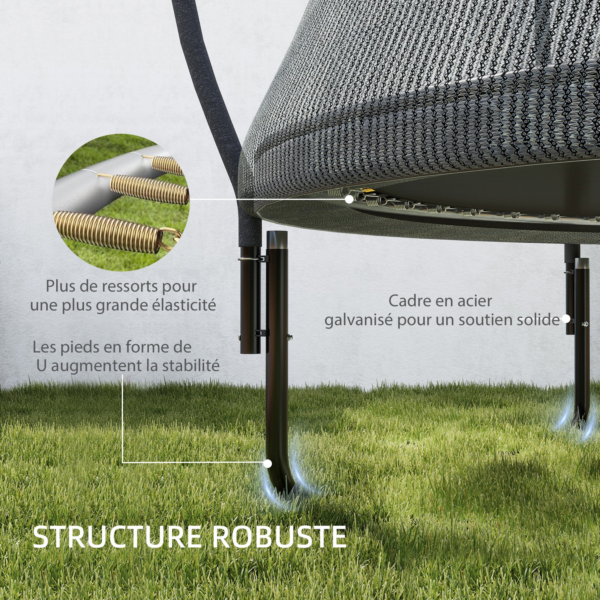 SPORTNOW Garden Trampoline, Ø 305 cm, Outdoor Trampoline, with Safety Net, U-shaped Legs, 54 High Tension Springs, black