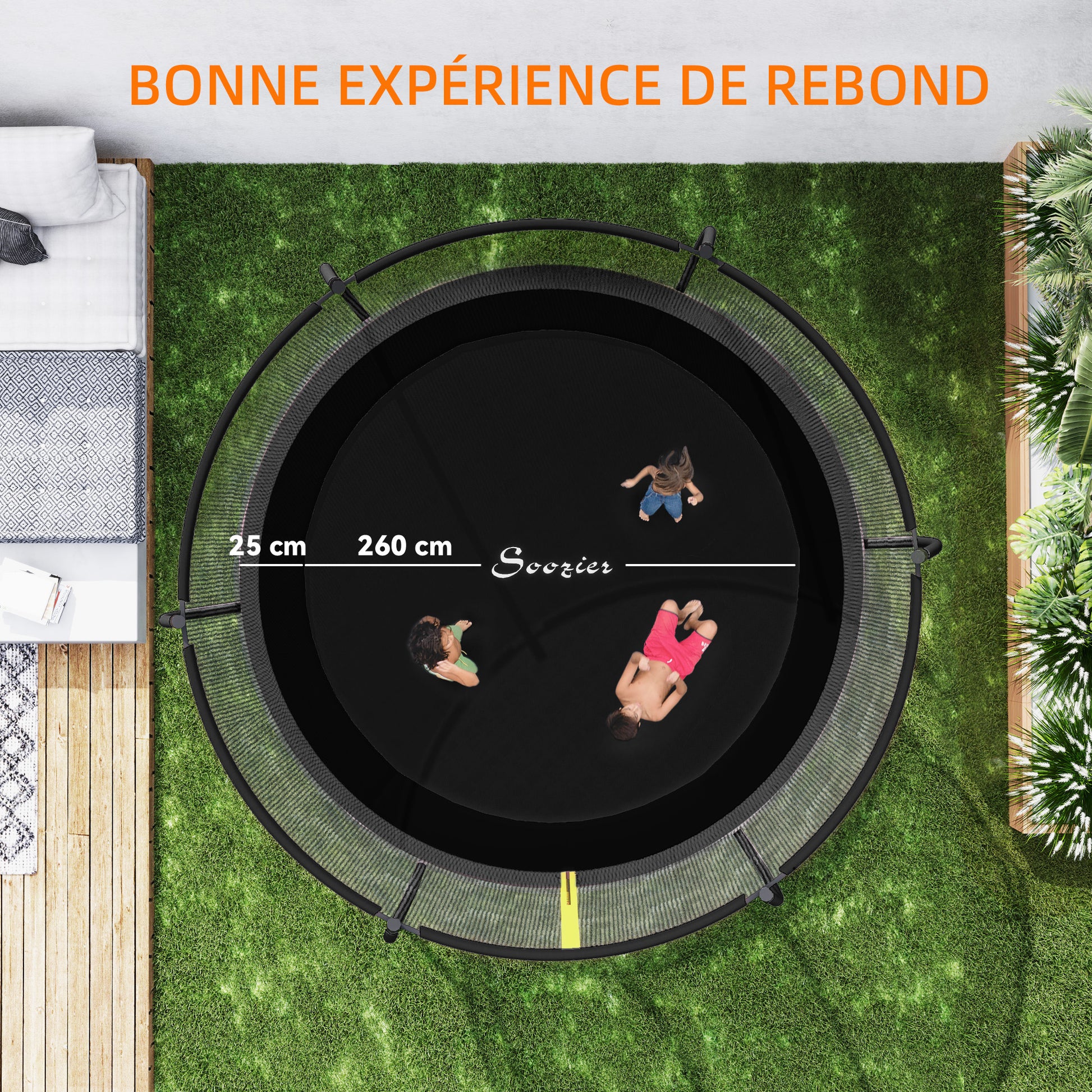 SPORTNOW Garden Trampoline, Ø 305 cm, Outdoor Trampoline, with Safety Net, U-shaped Legs, 54 High Tension Springs, black