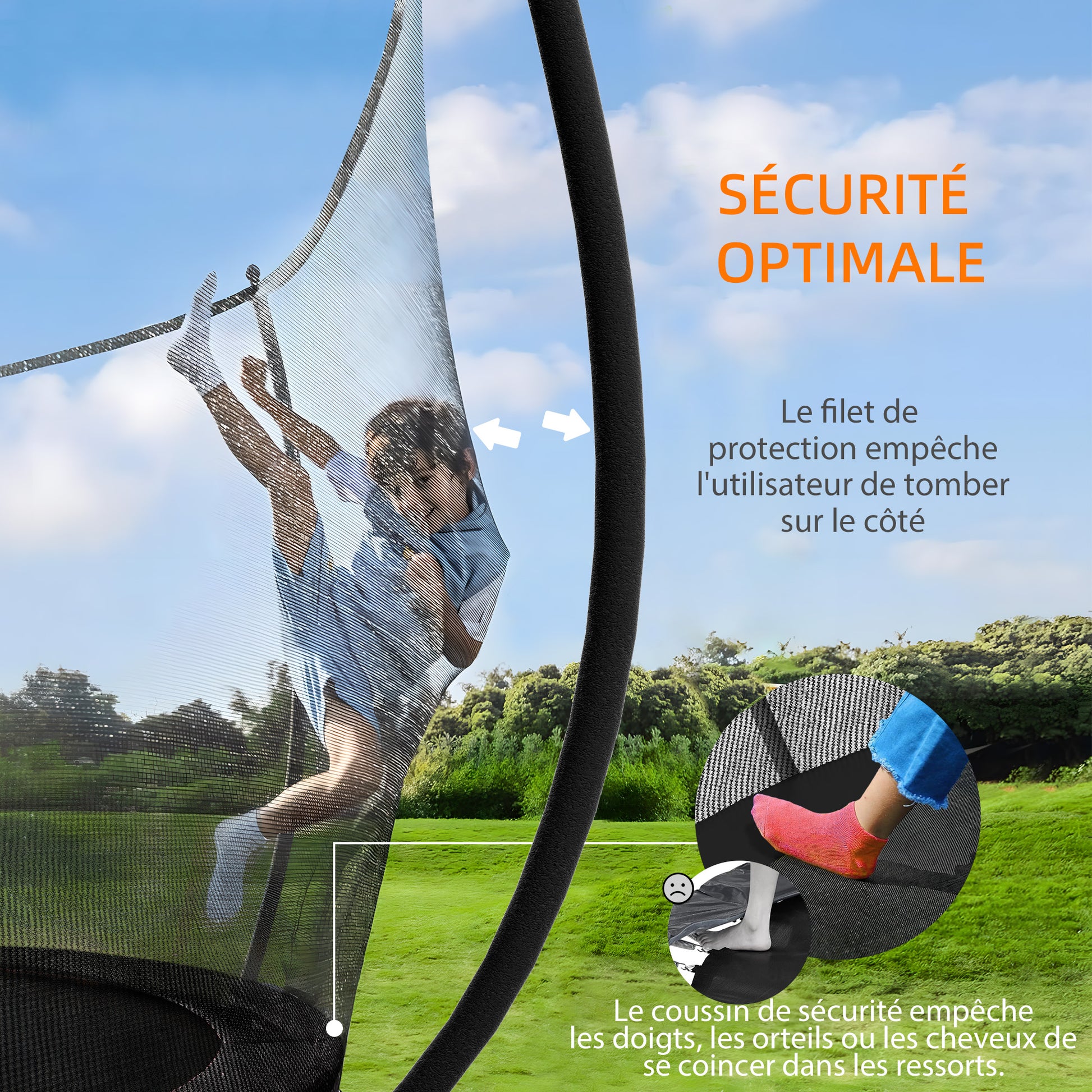 SPORTNOW Garden Trampoline, Ø 305 cm, Outdoor Trampoline, with Safety Net, U-shaped Legs, 54 High Tension Springs, black