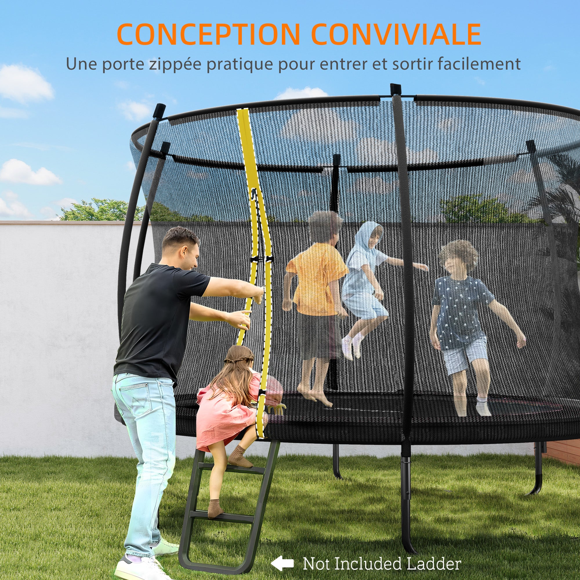 SPORTNOW Garden Trampoline, Ø 305 cm, Outdoor Trampoline, with Safety Net, U-shaped Legs, 54 High Tension Springs, black