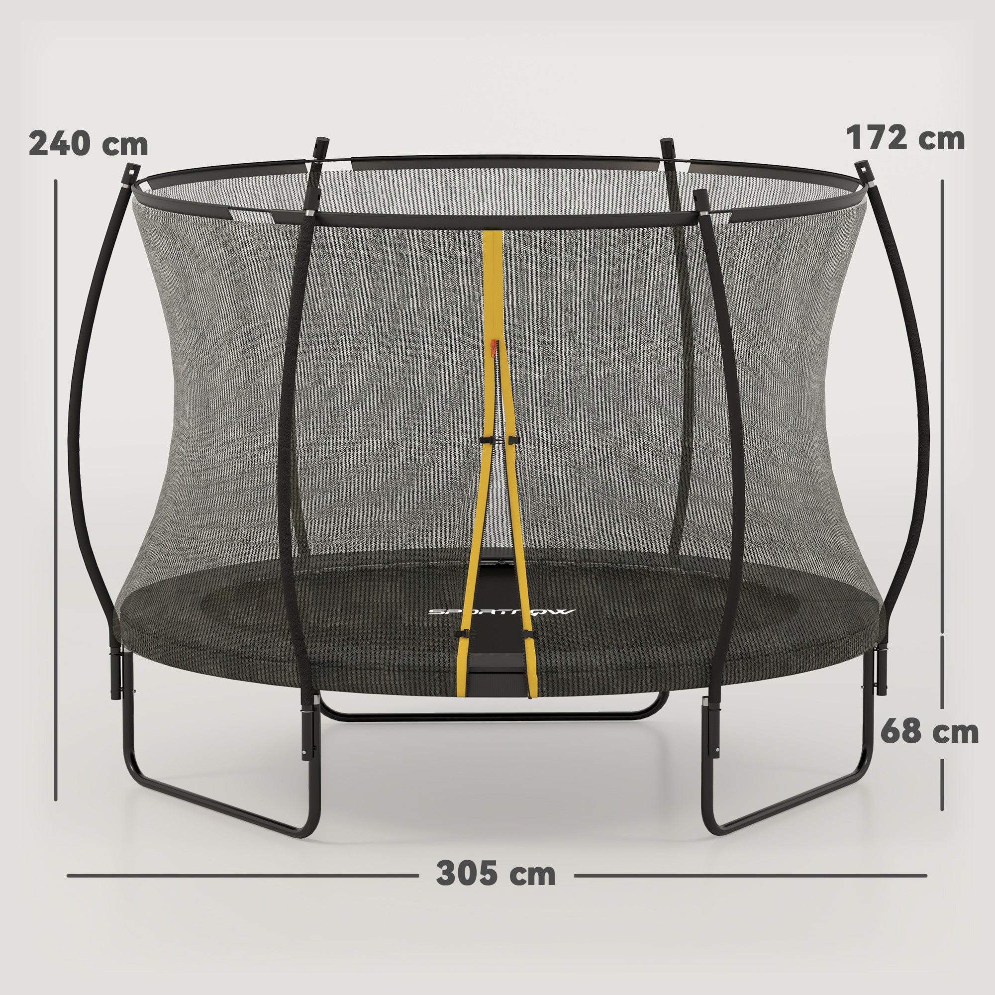 SPORTNOW Garden Trampoline, Ø 305 cm, Outdoor Trampoline, with Safety Net, U-shaped Legs, 54 High Tension Springs, black
