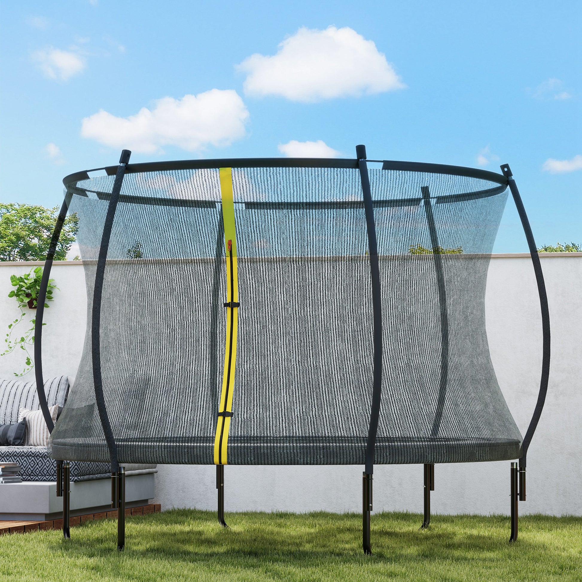 SPORTNOW Garden Trampoline, Ø 305 cm, Outdoor Trampoline, with Safety Net, U-shaped Legs, 54 High Tension Springs, black