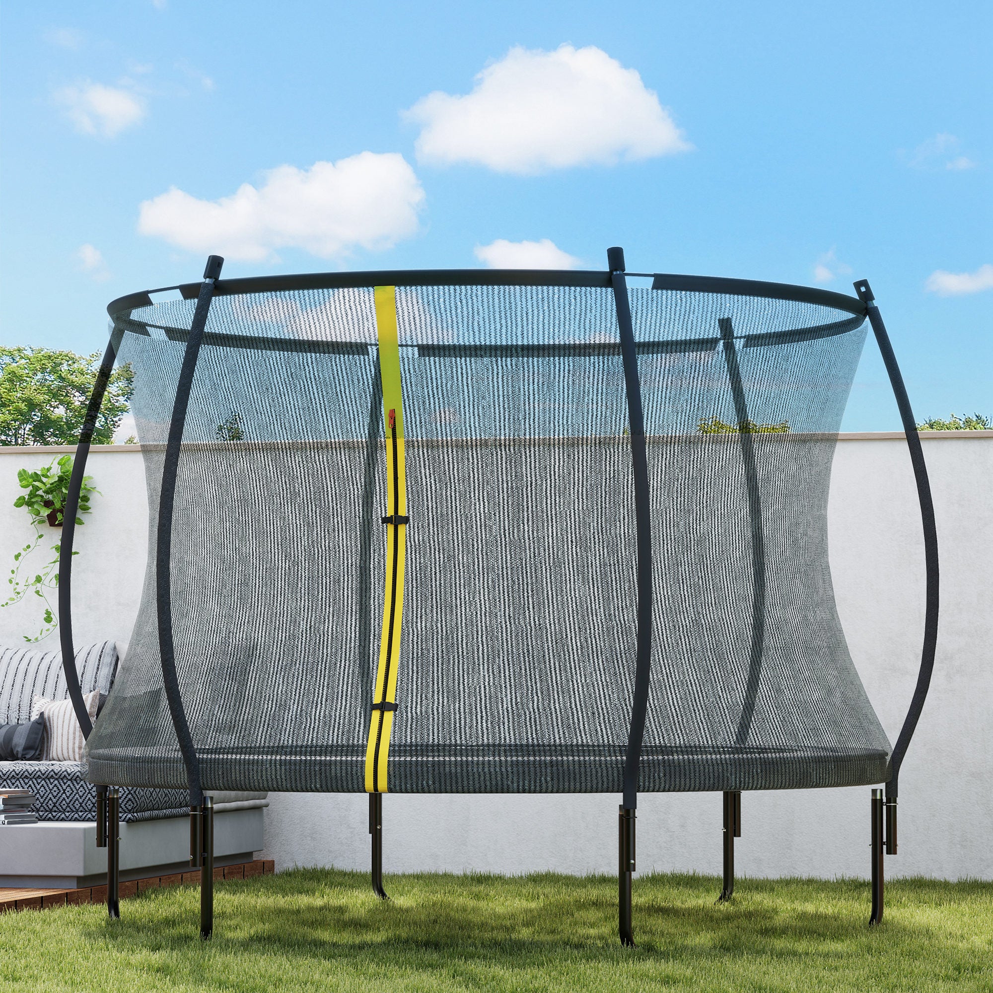 SPORTNOW Garden Trampoline, Ø 305 cm, Outdoor Trampoline, with Safety Net, U-shaped Legs, 54 High Tension Springs, black