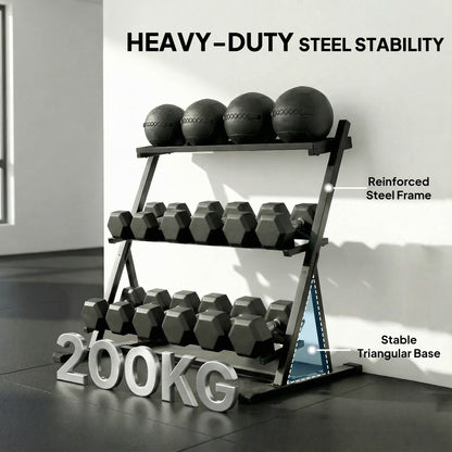SPORTNOW Adjustable 3-Tier Dumbbell Rack — Heavy-Duty Steel, Up to 441 lb, Non-Slip, Adjustable Bars for Dumbbells & Kettlebells (Stand Only)