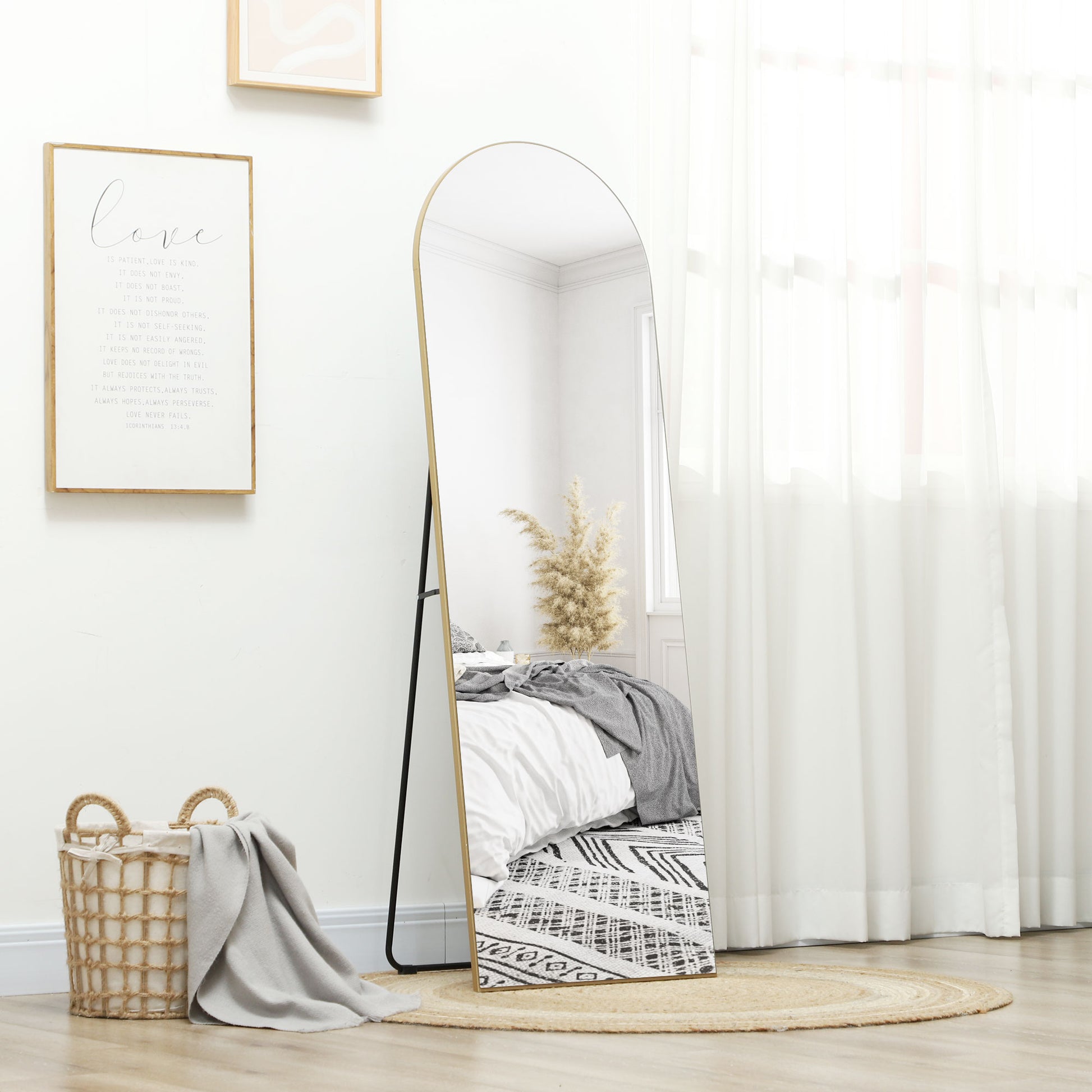 Full-Length Mirror, 50 x 150 cm, standing mirror, large frameless wall mirror, for living room, bedroom, gold tone