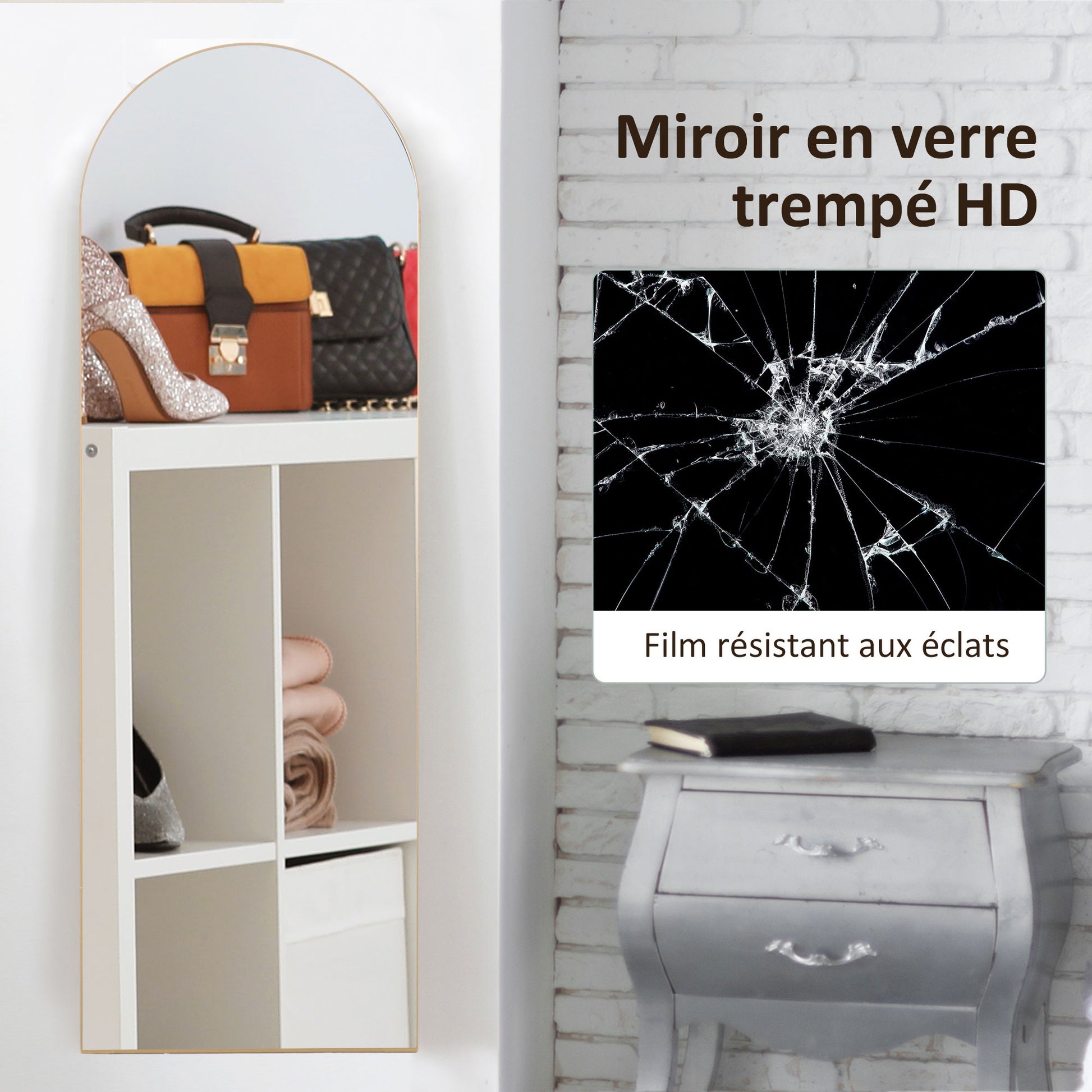 Full-Length Mirror, 50 x 150 cm, standing mirror, large frameless wall mirror, for living room, bedroom, gold tone