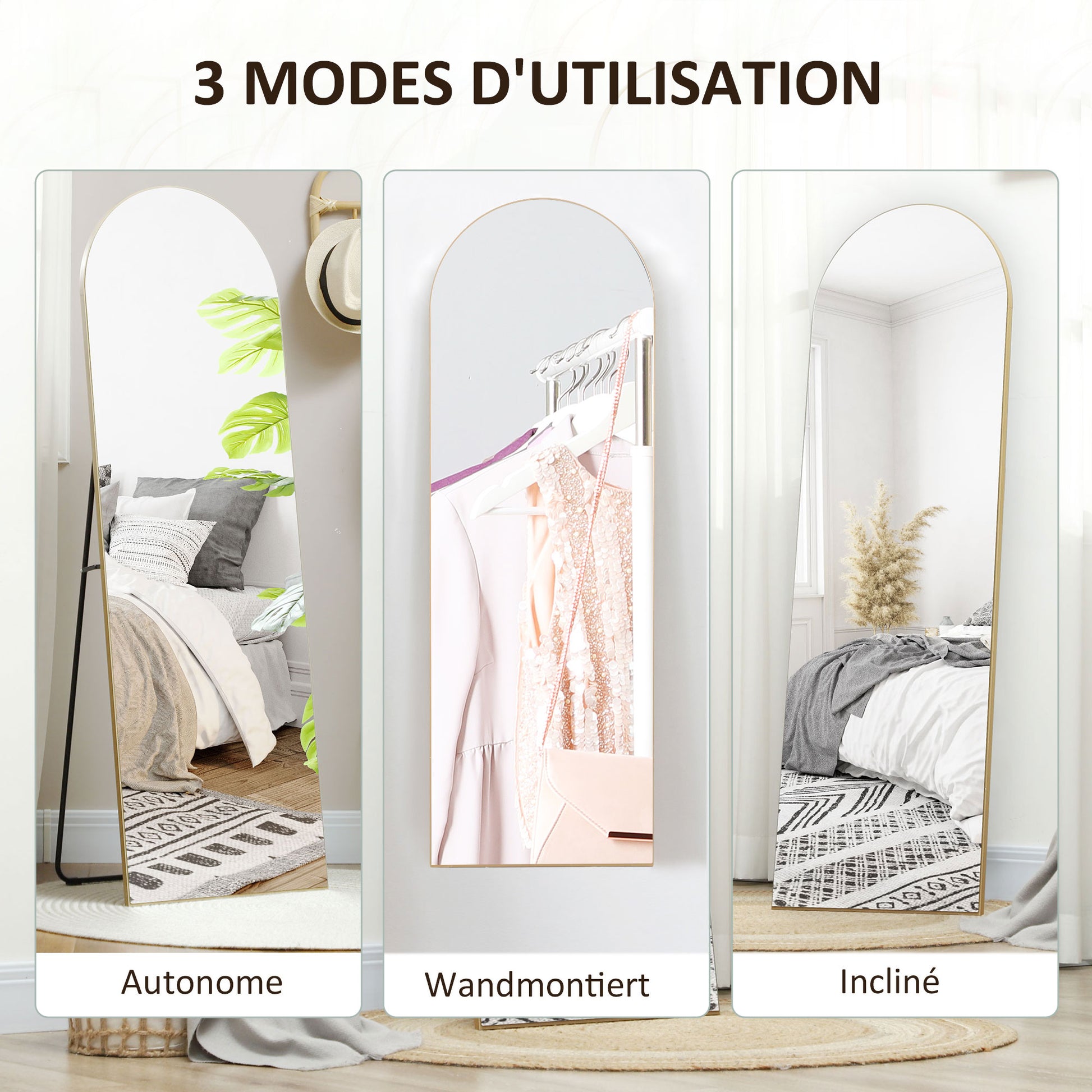 Full-Length Mirror, 50 x 150 cm, standing mirror, large frameless wall mirror, for living room, bedroom, gold tone