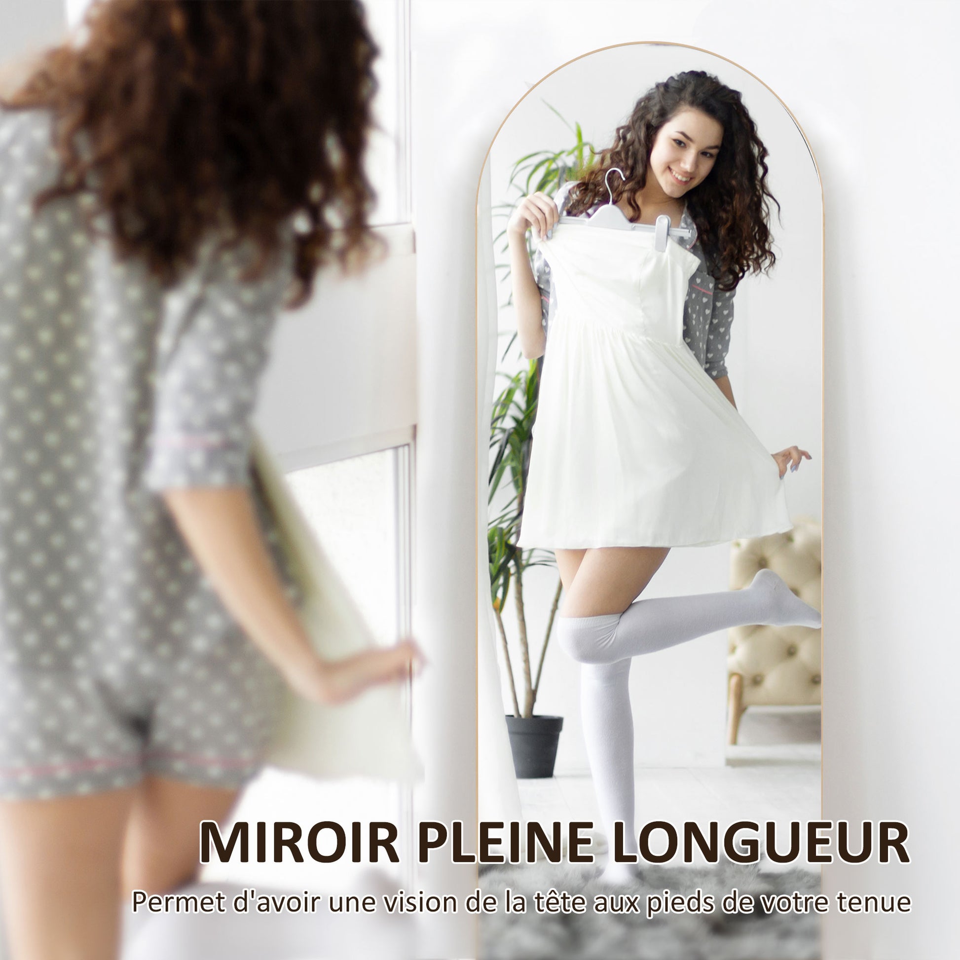 Full-Length Mirror, 50 x 150 cm, standing mirror, large frameless wall mirror, for living room, bedroom, gold tone