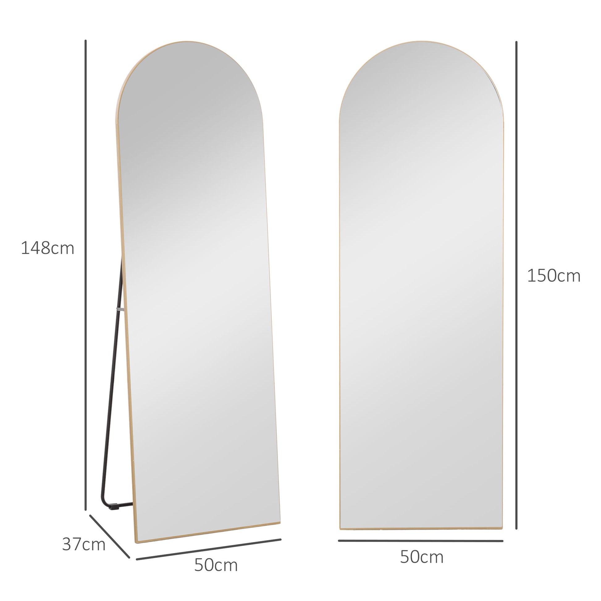 Full-Length Mirror, 50 x 150 cm, standing mirror, large frameless wall mirror, for living room, bedroom, gold tone