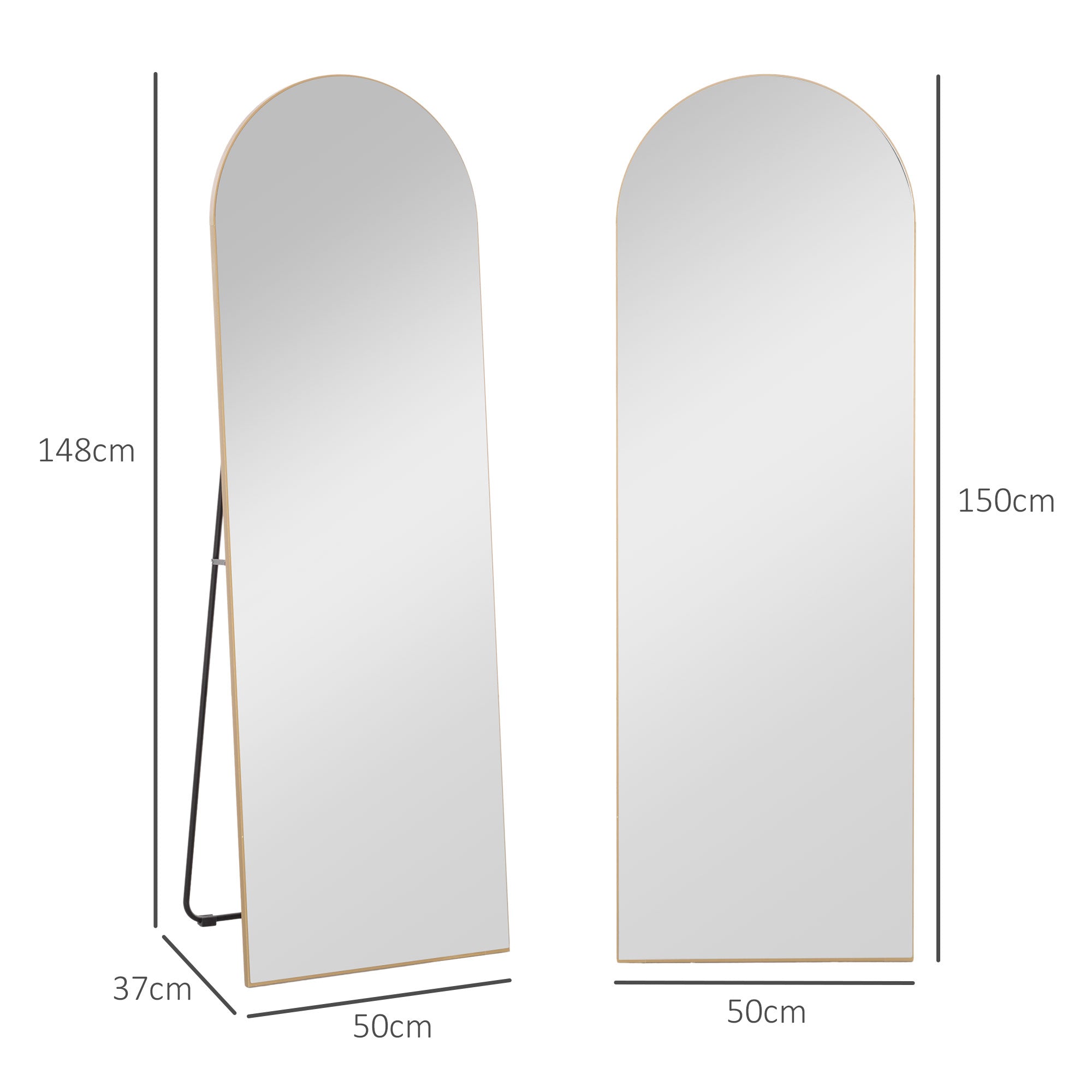 Full-Length Mirror, 50 x 150 cm, standing mirror, large frameless wall mirror, for living room, bedroom, gold tone