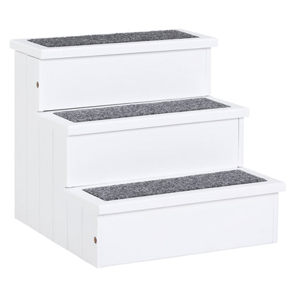 Pet Stairs 3 Steps Cat Stairs Pet Stairs for Dogs and Cats Animal Stairs Entry Aid with Carpet Storage Space for Sofa Bed Fir Wood White 40.5 x 44.5 x 38 cm