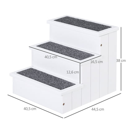 Pet Stairs 3 Steps Cat Stairs Pet Stairs for Dogs and Cats Animal Stairs Entry Aid with Carpet Storage Space for Sofa Bed Fir Wood White 40.5 x 44.5 x 38 cm