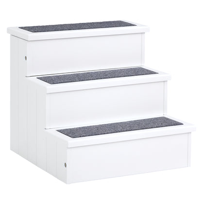 Pet Stairs 3 Steps Cat Stairs Pet Stairs for Dogs and Cats Animal Stairs Entry Aid with Carpet Storage Space for Sofa Bed Fir Wood White 40.5 x 44.5 x 38 cm