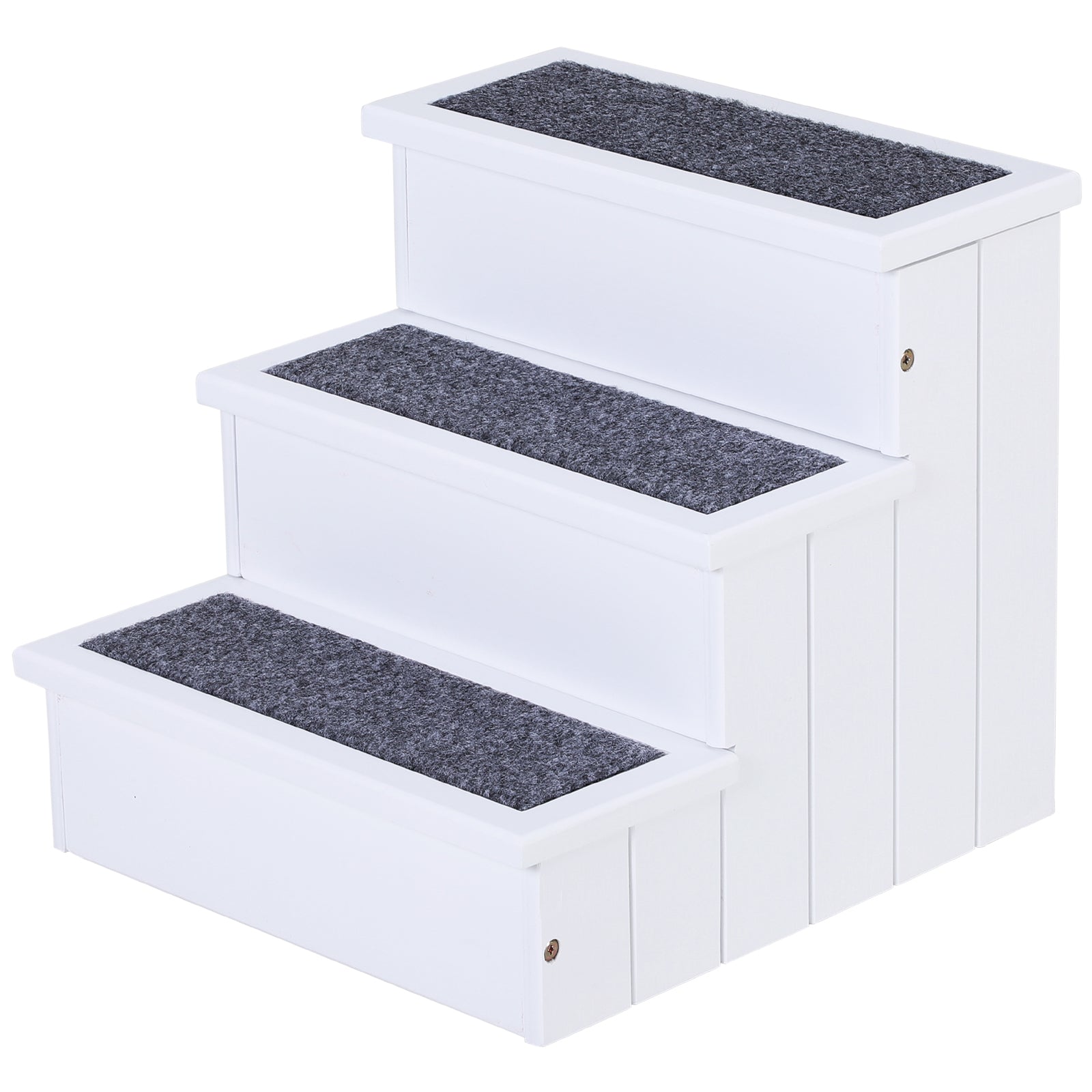 Pet Stairs 3 Steps Cat Stairs Pet Stairs for Dogs and Cats Animal Stairs Entry Aid with Carpet Storage Space for Sofa Bed Fir Wood White 40.5 x 44.5 x 38 cm