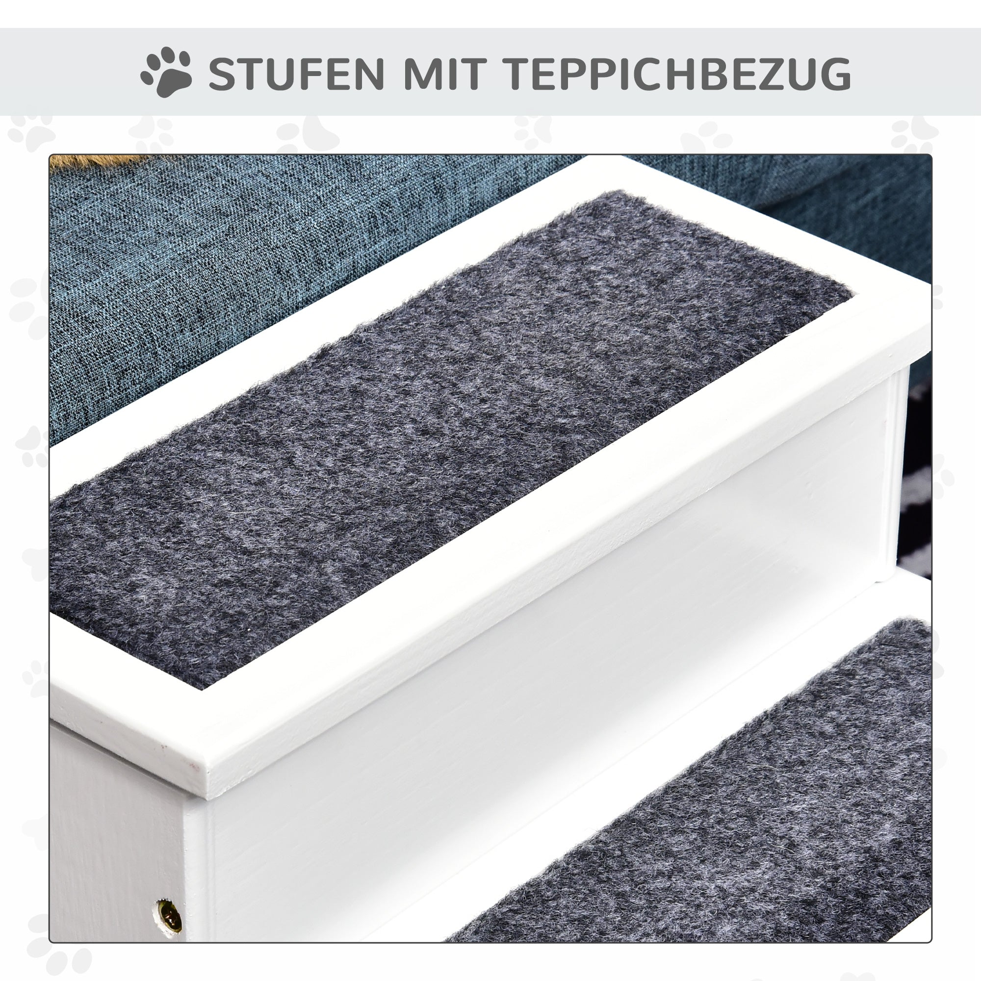 Pet Stairs 3 Steps Cat Stairs Pet Stairs for Dogs and Cats Animal Stairs Entry Aid with Carpet Storage Space for Sofa Bed Fir Wood White 40.5 x 44.5 x 38 cm