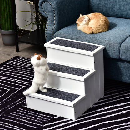 Pet Stairs 3 Steps Cat Stairs Pet Stairs for Dogs and Cats Animal Stairs Entry Aid with Carpet Storage Space for Sofa Bed Fir Wood White 40.5 x 44.5 x 38 cm