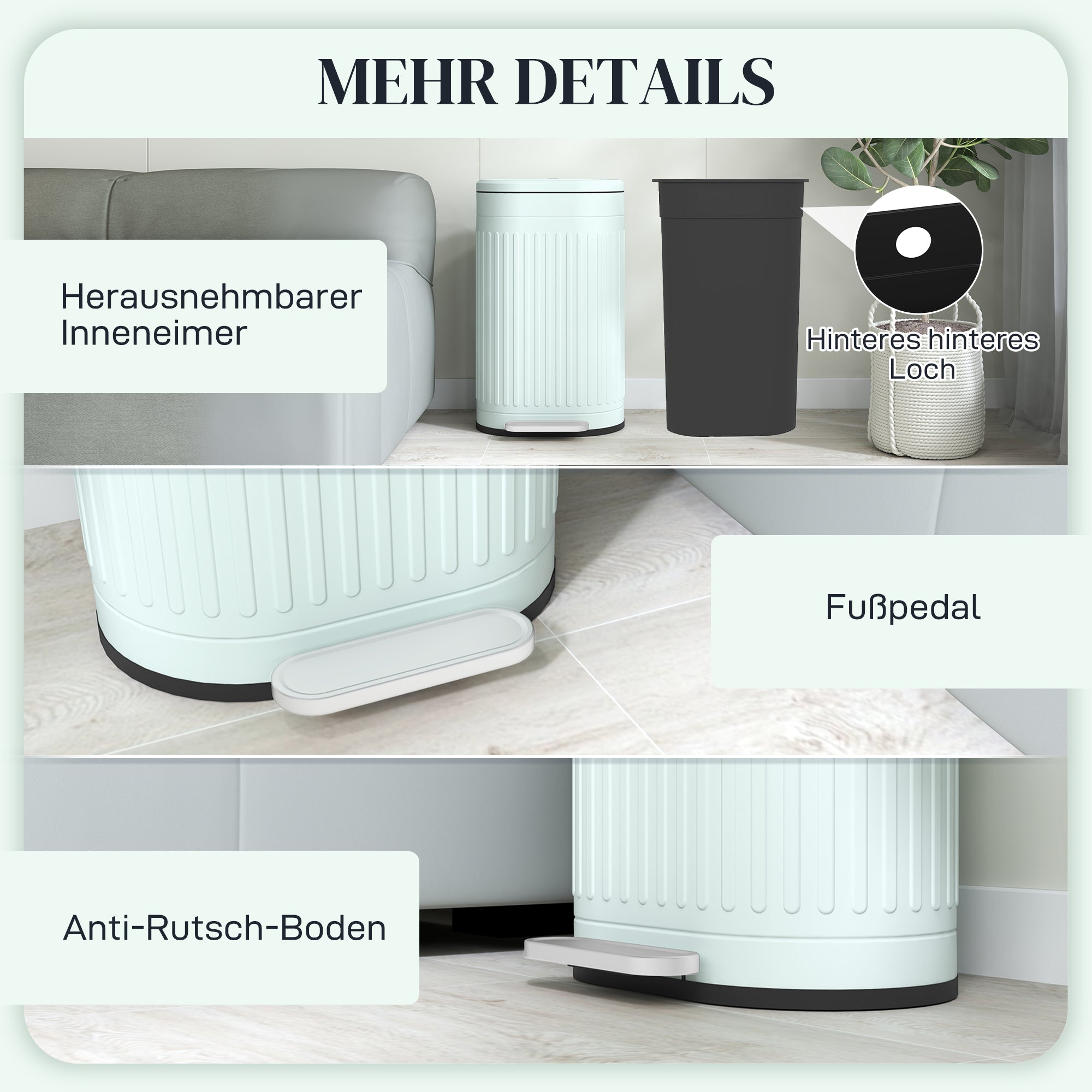 30L Pedal Bin with Removable Inner Bucket & Soft-Close Lid, Fingerprint-Resistant, Green (36.5 x 31.2 x 60.8 cm)