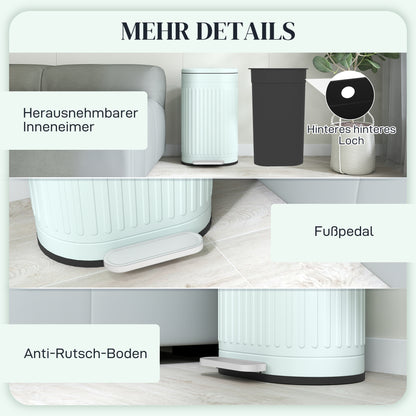30L Pedal Bin with Removable Inner Bucket & Soft-Close Lid, Fingerprint-Resistant, Green (36.5 x 31.2 x 60.8 cm)
