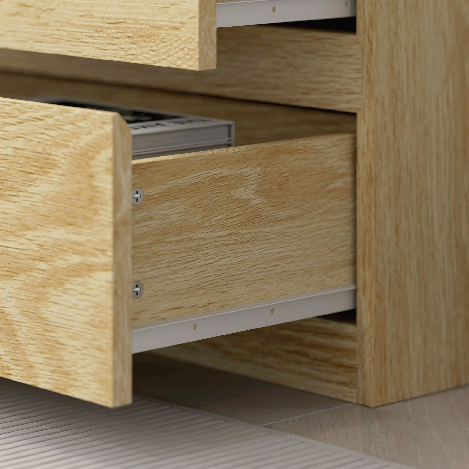 High Bookcase Storage Unit of 180 cm with 3 Shelves and 3 Drawers in Natural Wood Effect 60 x 35 x 180 cm Natural wood effect