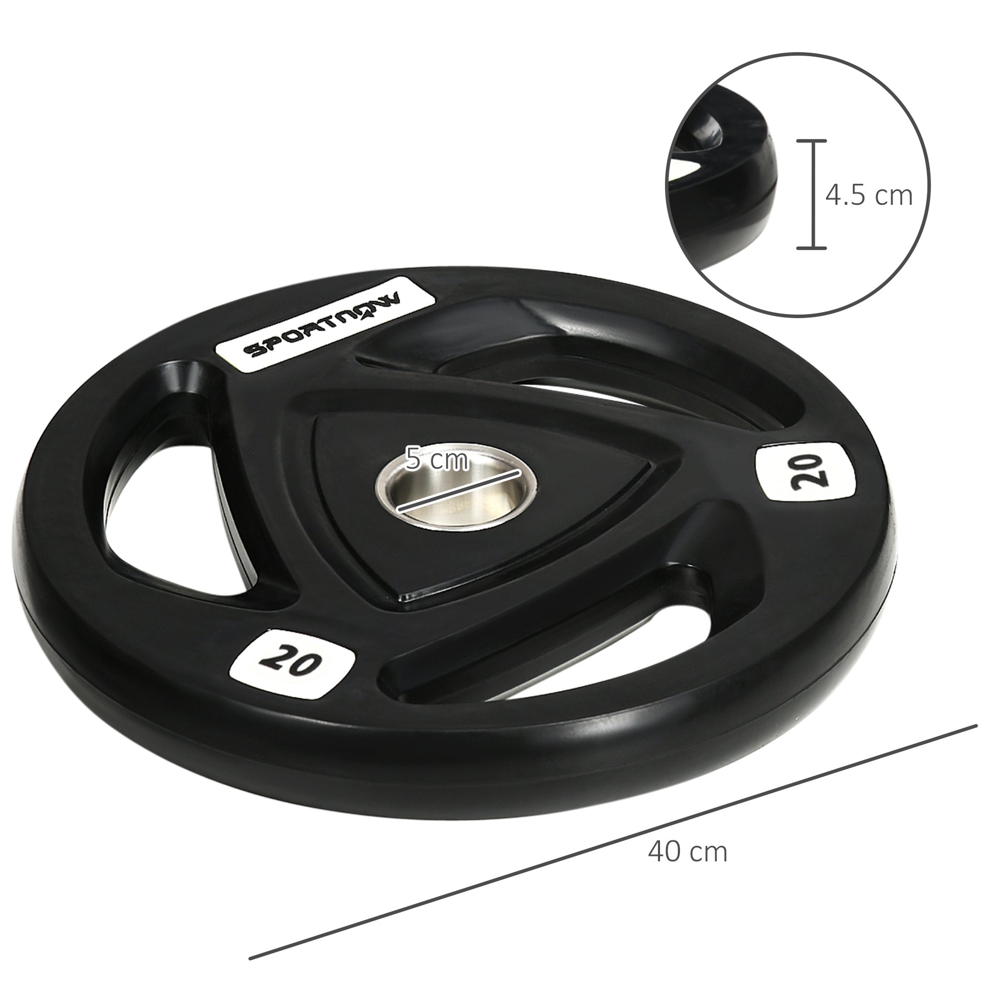 SPORTNOW Set of 2 Steel Weight Plates 2x20kg with Rubber Coating, Ø5cm Hole for Barbell and Manual Grips
