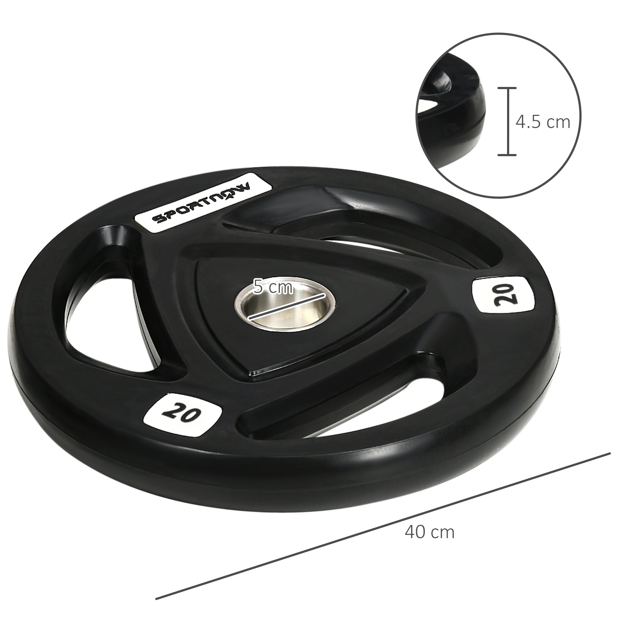 SPORTNOW Set of 2 Steel Weight Plates 2x20kg with Rubber Coating, Ø5cm Hole for Barbell and Manual Grips