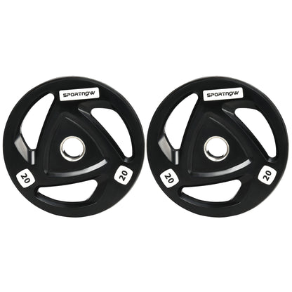 SPORTNOW Set of 2 Steel Weight Plates 2x20kg with Rubber Coating, Ø5cm Hole for Barbell and Manual Grips