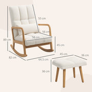 Rocking Chair with Footrest, Rocking Chair, Nursing Chair in Boucle Fabric, Wooden Legs, Cushion Included, Rocking Chair for Living Room, Bedroom, Balcony, White