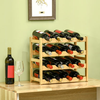Wine Rack for 16 Bottles Stackable Bottle Rack Bottle Holder Wine Bottle Holder made of Bamboo for Cellar, Storage Room, 43 x 23.5 x 38 cm Natural Wood