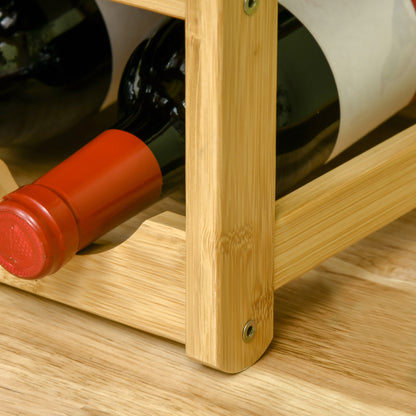 Wine Rack for 16 Bottles Stackable Bottle Rack Bottle Holder Wine Bottle Holder made of Bamboo for Cellar, Storage Room, 43 x 23.5 x 38 cm Natural Wood
