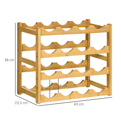 Wine Rack for 16 Bottles Stackable Bottle Rack Bottle Holder Wine Bottle Holder made of Bamboo for Cellar, Storage Room, 43 x 23.5 x 38 cm Natural Wood