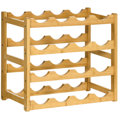 Wine Rack for 16 Bottles Stackable Bottle Rack Bottle Holder Wine Bottle Holder made of Bamboo for Cellar, Storage Room, 43 x 23.5 x 38 cm Natural Wood