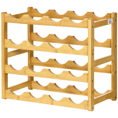 Wine Rack for 16 Bottles Stackable Bottle Rack Bottle Holder Wine Bottle Holder made of Bamboo for Cellar, Storage Room, 43 x 23.5 x 38 cm Natural Wood