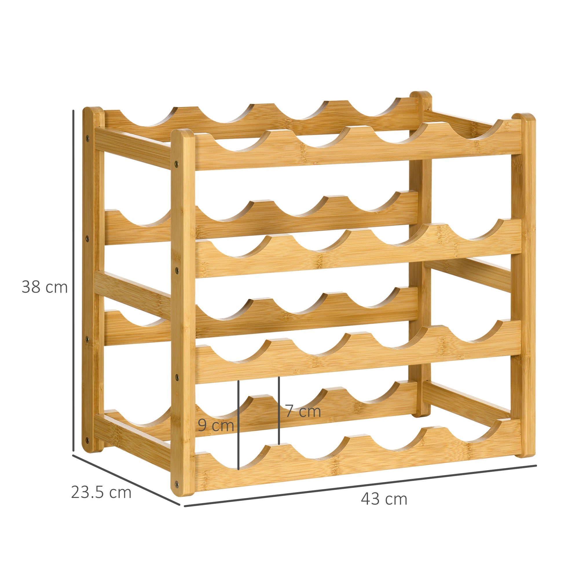 Wine Rack for 16 Bottles Stackable Bottle Rack Bottle Holder Wine Bottle Holder made of Bamboo for Cellar, Storage Room, 43 x 23.5 x 38 cm Natural Wood