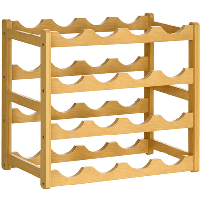 Wine Rack for 16 Bottles Stackable Bottle Rack Bottle Holder Wine Bottle Holder made of Bamboo for Cellar, Storage Room, 43 x 23.5 x 38 cm Natural Wood