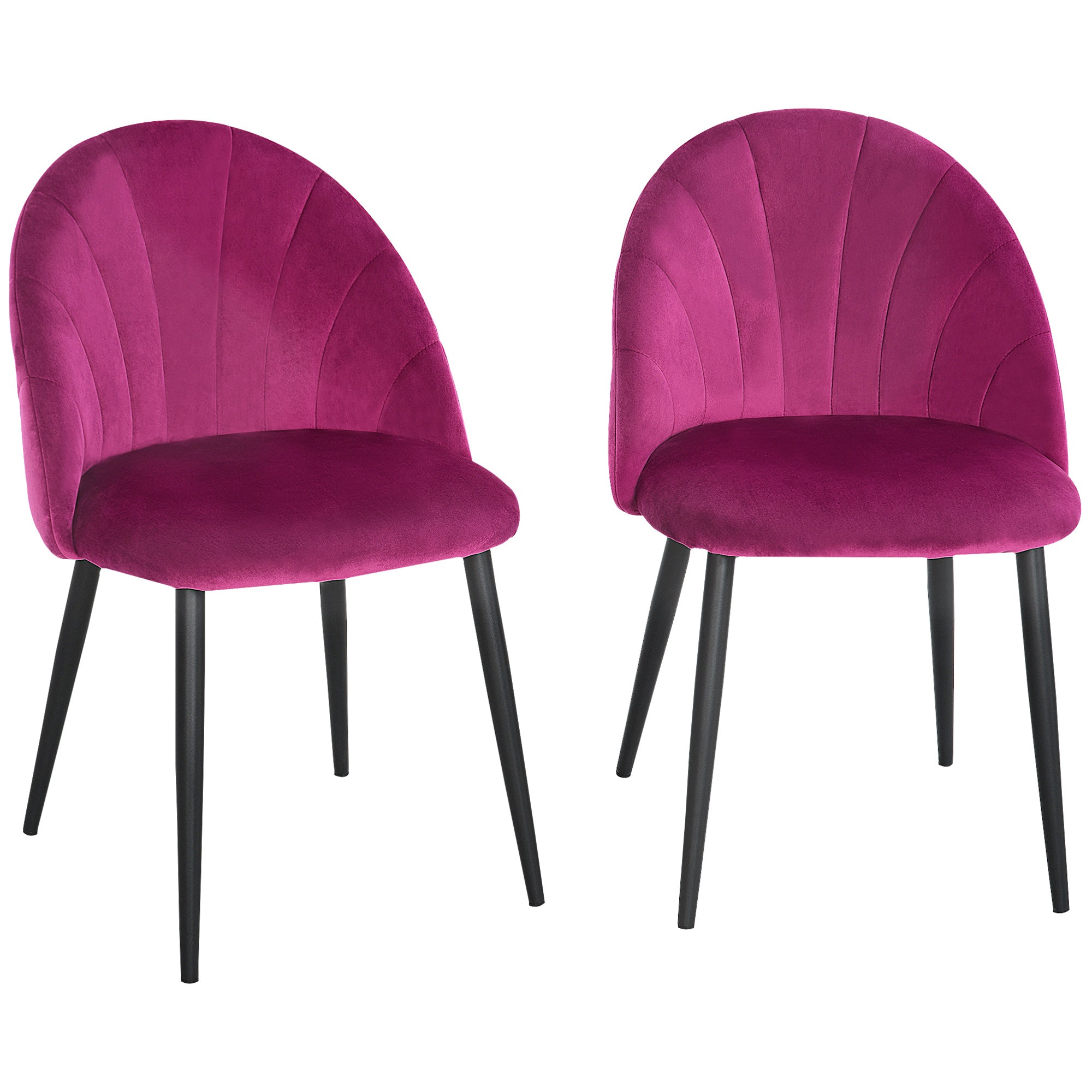 Set of 2 Dining Chairs Kitchen Chair Velvet Bordeaux Black Metal Legs Dimensions 52L x 54W x 79H cm