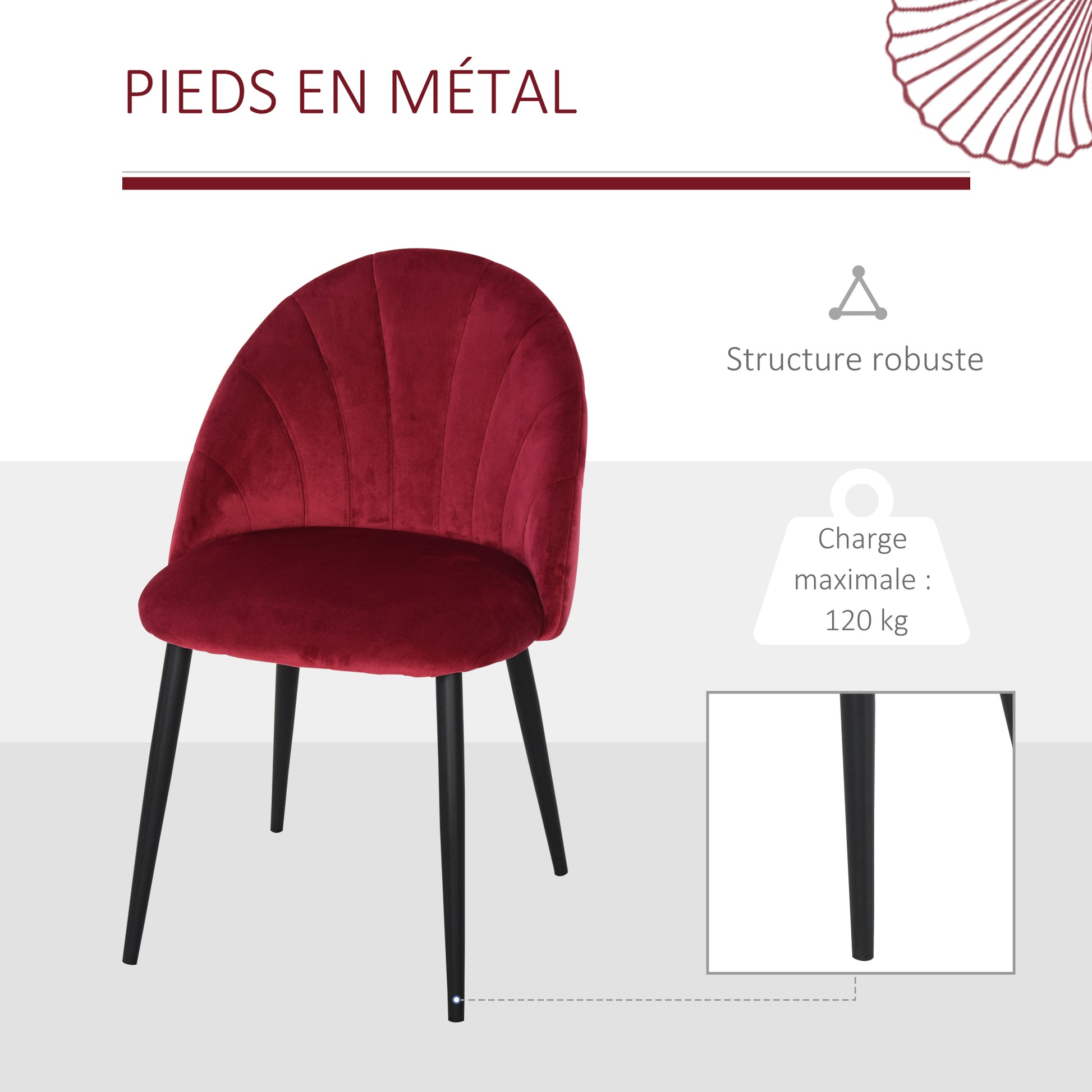 Set of 2 Dining Chairs Kitchen Chair Velvet Bordeaux Black Metal Legs Dimensions 52L x 54W x 79H cm