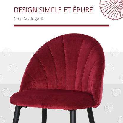 Set of 2 Dining Chairs Kitchen Chair Velvet Bordeaux Black Metal Legs Dimensions 52L x 54W x 79H cm