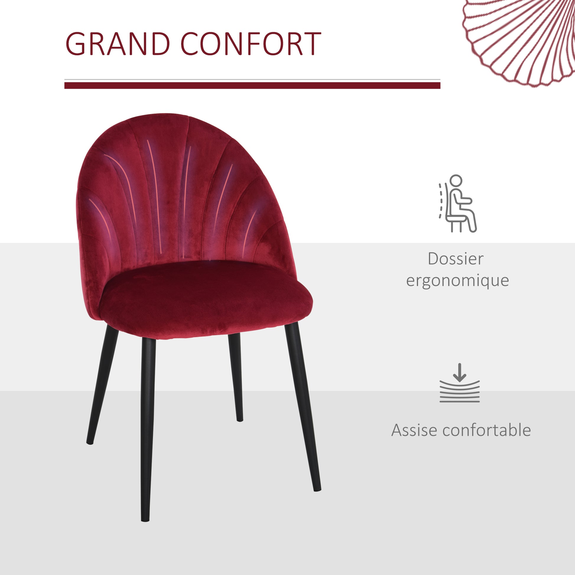 Set of 2 Dining Chairs Kitchen Chair Velvet Bordeaux Black Metal Legs Dimensions 52L x 54W x 79H cm