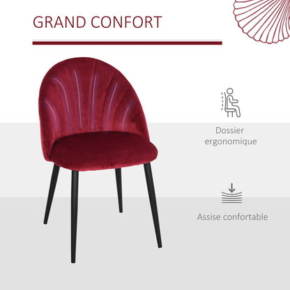 Set of 2 Dining Chairs Kitchen Chair Velvet Bordeaux Black Metal Legs Dimensions 52L x 54W x 79H cm