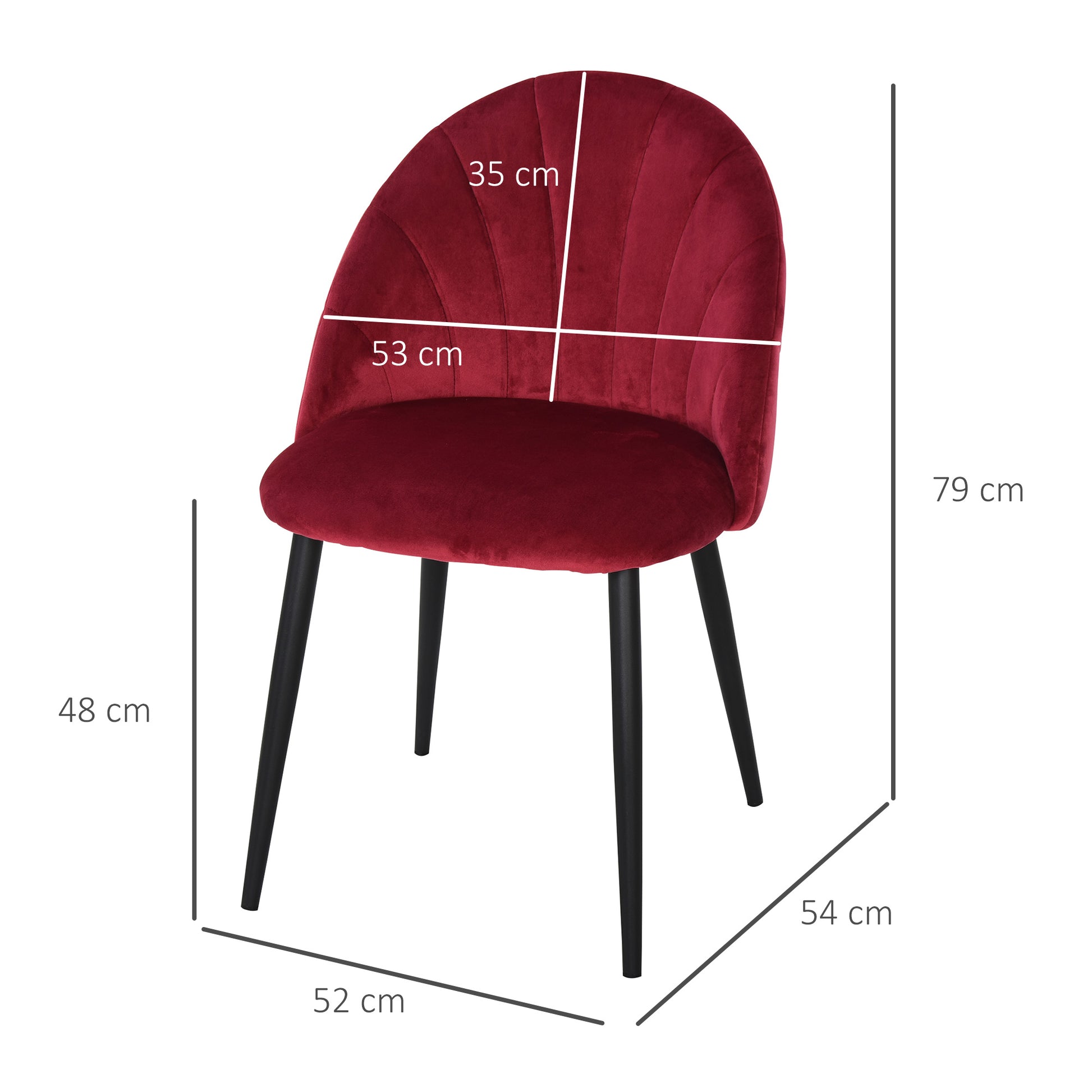 Set of 2 Dining Chairs Kitchen Chair Velvet Bordeaux Black Metal Legs Dimensions 52L x 54W x 79H cm