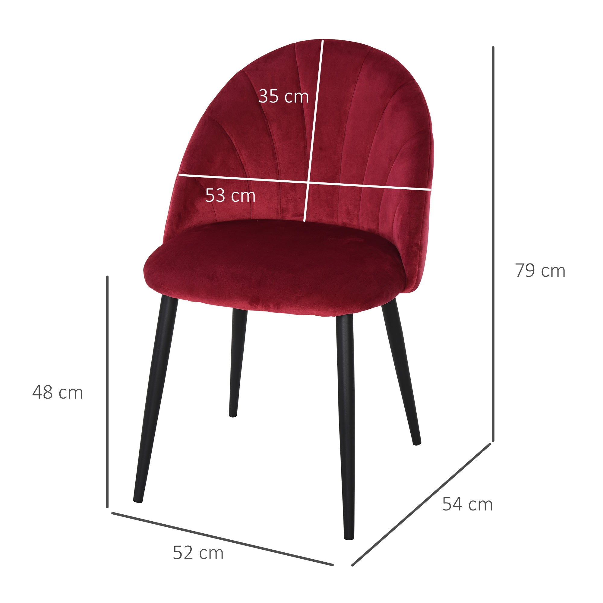 Set of 2 Dining Chairs Kitchen Chair Velvet Bordeaux Black Metal Legs Dimensions 52L x 54W x 79H cm