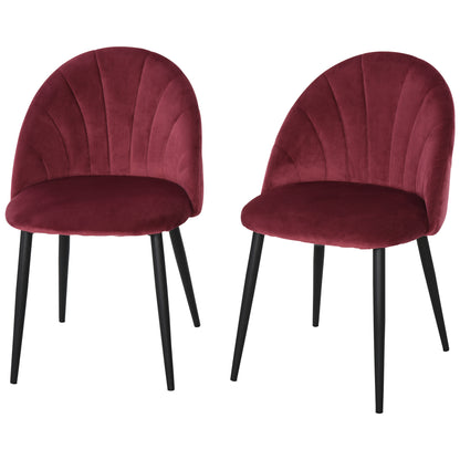 Set of 2 Dining Chairs Kitchen Chair Velvet Bordeaux Black Metal Legs Dimensions 52L x 54W x 79H cm